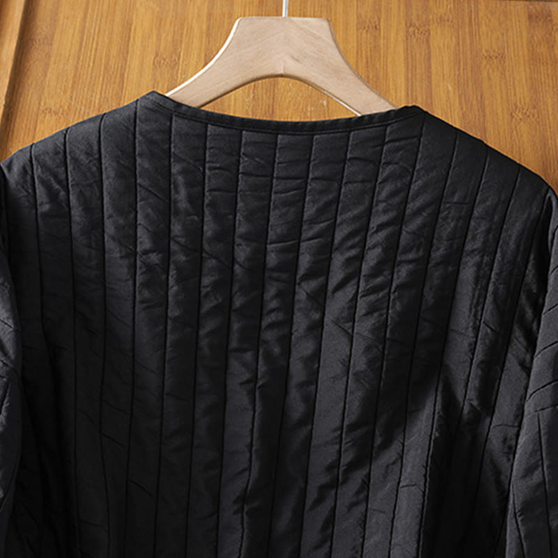 Buddha Stones Women's Plain Crew Neck Drawstring Design Long Sleeve Cotton Jacket With Pocket - image 4