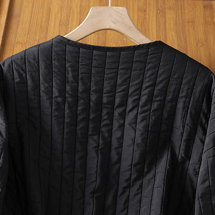 Buddha Stones Women's Plain Crew Neck Drawstring Design Long Sleeve Cotton Jacket With Pocket - image 4