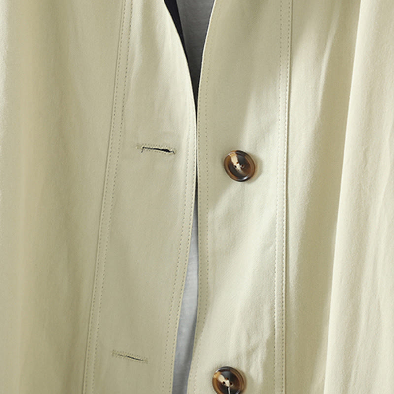 Buddha Stones Fall Lapel Buttons Patchwork Design Women's Cotton Long Sleeve Coat With Pockets - image 7