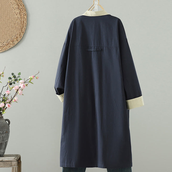 Buddha Stones Fall Lapel Buttons Patchwork Design Women's Cotton Long Sleeve Coat With Pockets - image 13