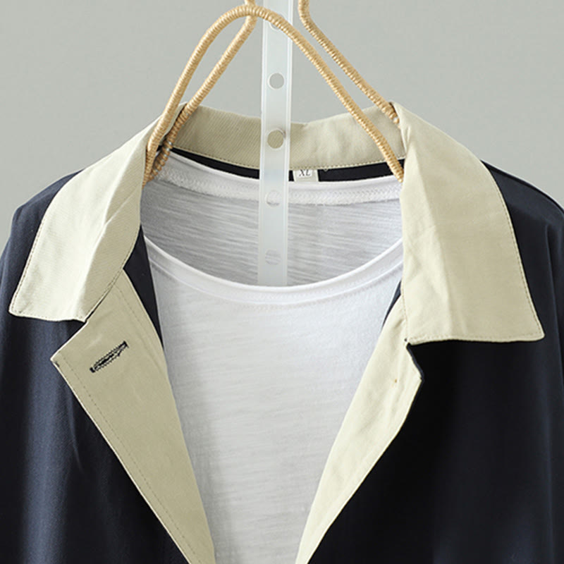 Buddha Stones Fall Lapel Buttons Patchwork Design Women's Cotton Long Sleeve Coat With Pockets - image 14