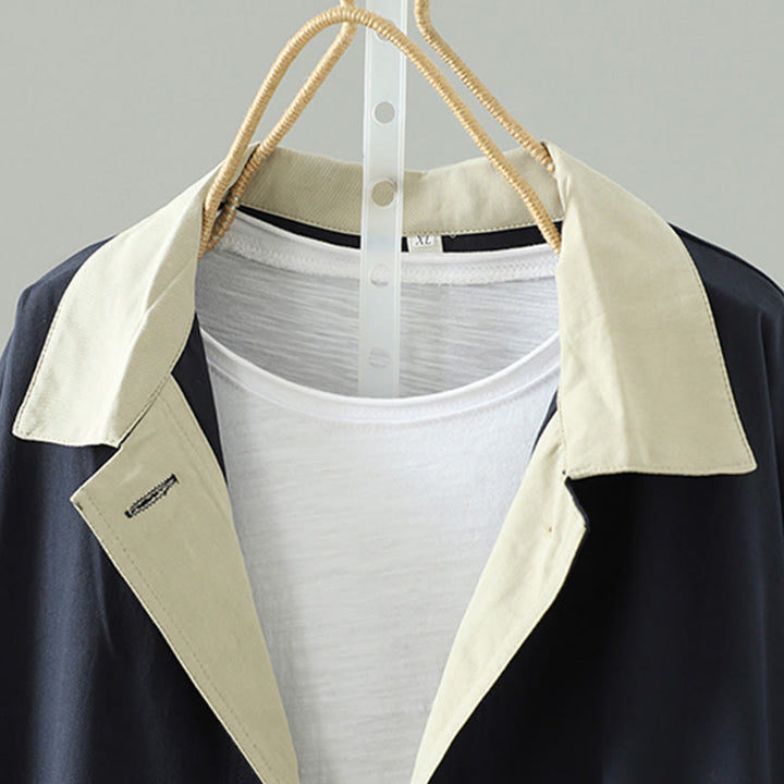 Buddha Stones Fall Lapel Buttons Patchwork Design Women's Cotton Long Sleeve Coat With Pockets - image 14