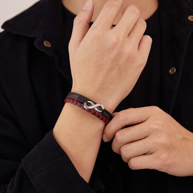 Buddha Stones Infinitely Design Titanium Steel Braided Three-layer Leather Balance Bracelet - image 12