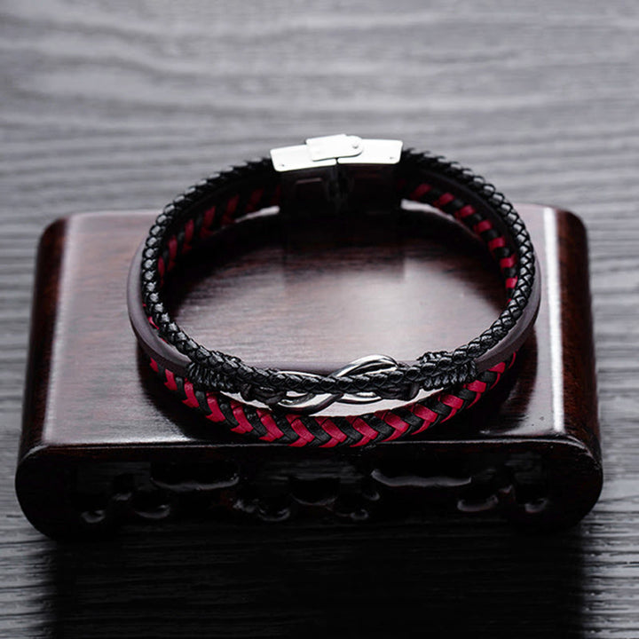 Buddha Stones Infinitely Design Titanium Steel Braided Three-layer Leather Balance Bracelet - image 7