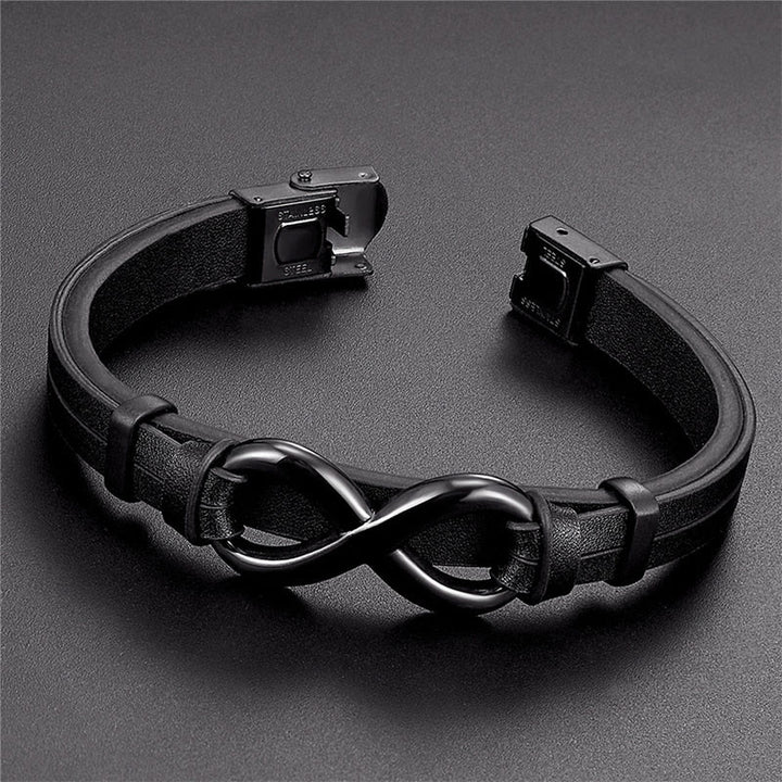 Buddha Stones Infinitely Design Titanium Steel Single Layer Leather Balance Bracelet - image 3