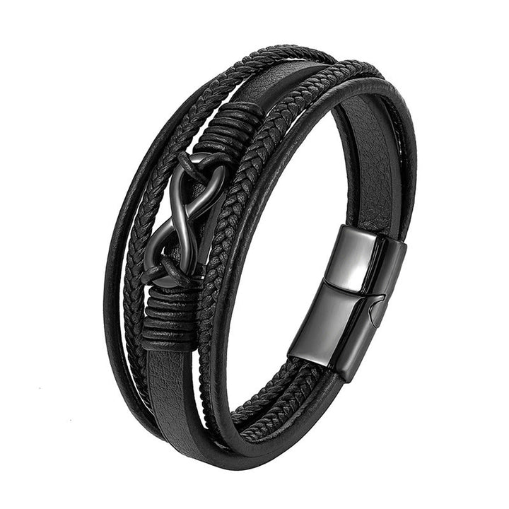 Buddha Stones Colorful Infinitely Titanium Steel Multilayered Leather Strengthen Bracelet - Black(Wrist Circumference: 18-22cm) - image 6