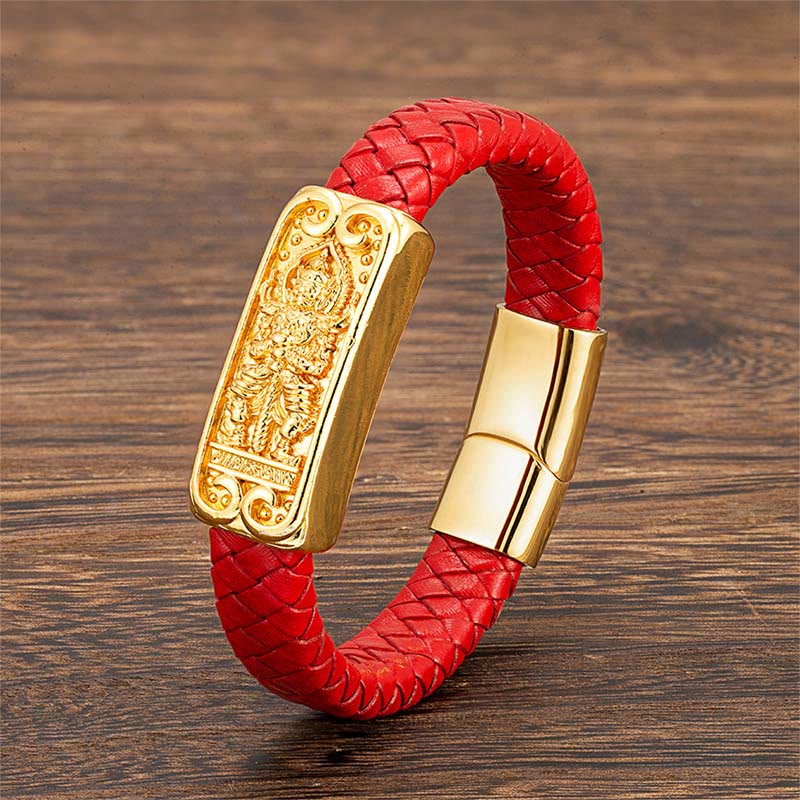 Buddha Stones Buddha Symbol Titanium Steel Leather Strengthen Bracelet - image 7