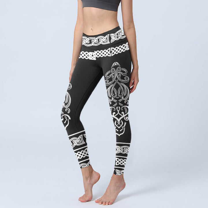 Buddha Stones Symmetrical Celtic Knot Pattern Print Gym Leggings Women's Yoga Pants - Black - US18，UK/AU22，EU50 (4XL) - image 0