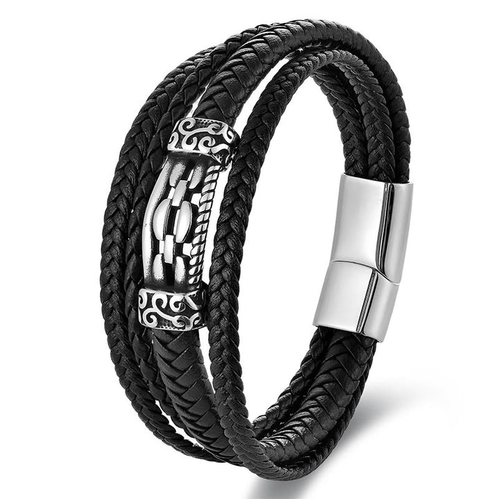Buddha Stones Chain Link Design Titanium Steel Multi-layer Leather Balance Braided Bracelet - image 6