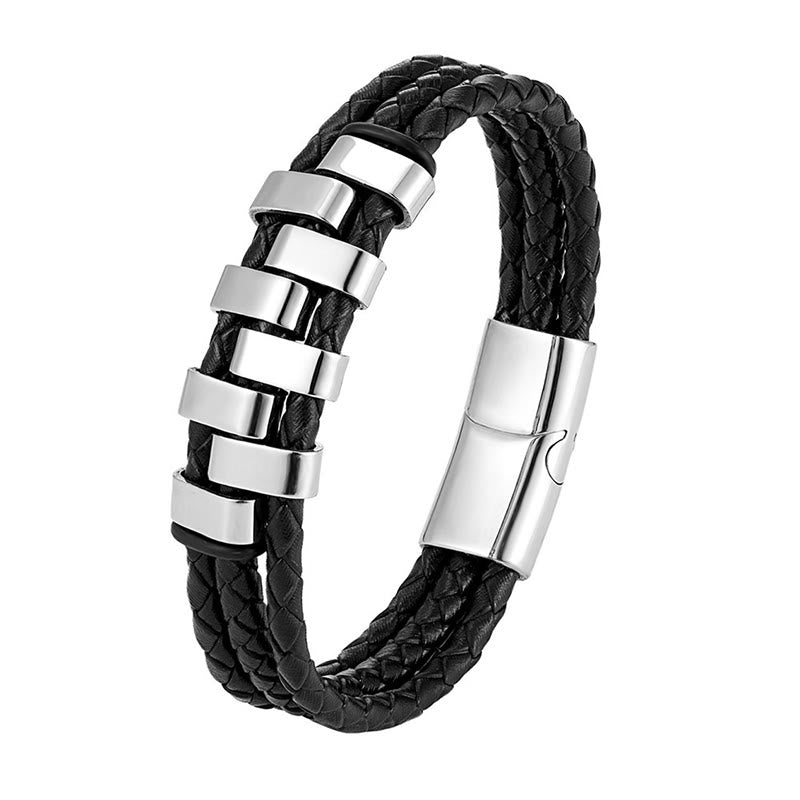 Buddha Stones Geometric Design Titanium Steel Leather Strengthen Bracelet - Silver(Wrist Circumference: 18-22cm) - image 5