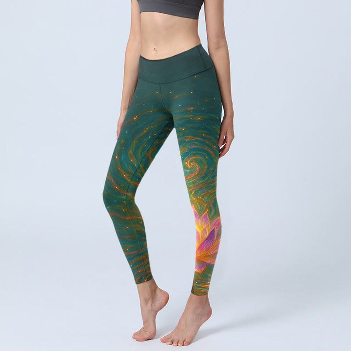 Buddha Stones Gorgeous Lotus Water Ripples Pattern Print Gym Leggings Women's Yoga Pants - Black - US18，UK/AU22，EU50 (4XL) - image 0