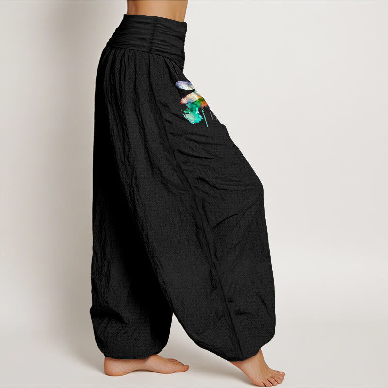 Buddha Stones Pure Cotton Dreamy Dragonfly Pattern Women's Elastic Waist Harem Pants - image 2