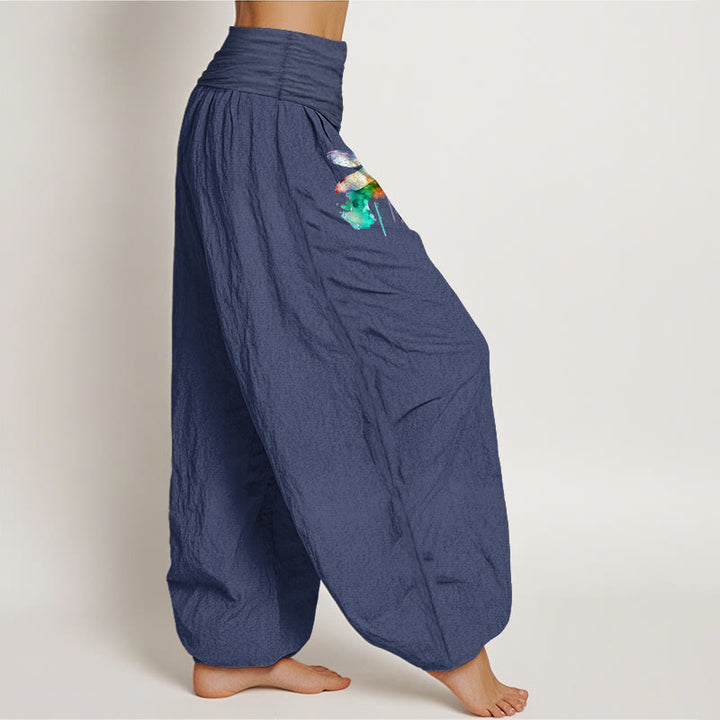 Buddha Stones Pure Cotton Dreamy Dragonfly Pattern Women's Elastic Waist Harem Pants - image 7