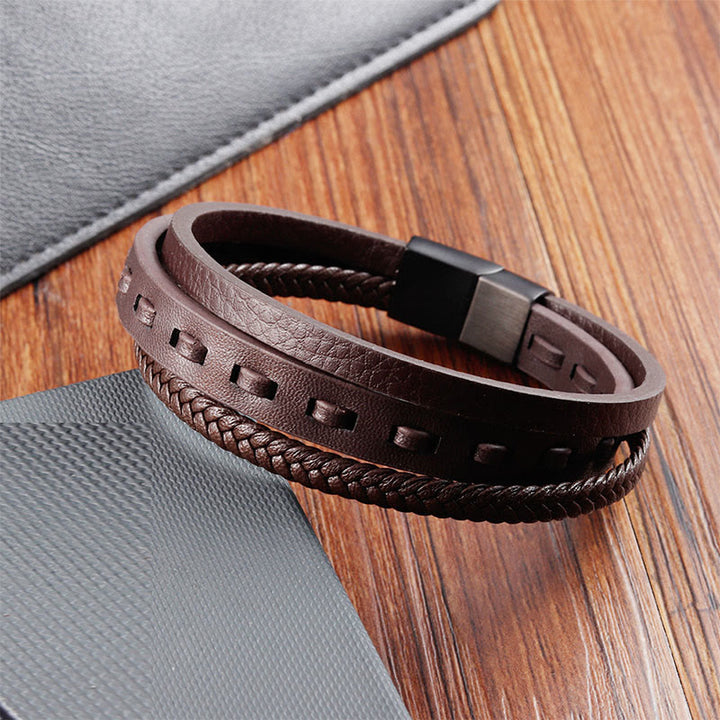 Buddha Stones Titanium Steel Buckle Multilayered Braided Leather Calm Bracelet - image 17