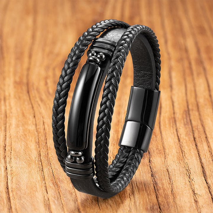 Buddha Stones Hematite Lazurite Black Glitter Stone Pink Crystal Titanium Steel Leather Strengthen Bracelet - Black Onyx - 18-22cm - image 14