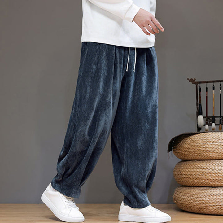 Buddha Stones Winter Pure Color Cotton Men's Harem Thickened Fleece-lined Pants With Pockets - MidnightBlue - US/UK/AU46，EU56 (5XL) - image 0