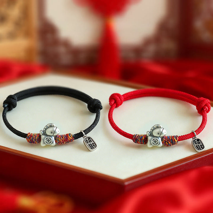 Buddha Stones 999 Sterling Silver Year Of The Horse Fu Character Attract Fortune String Rope Luck Bracelet - image 16