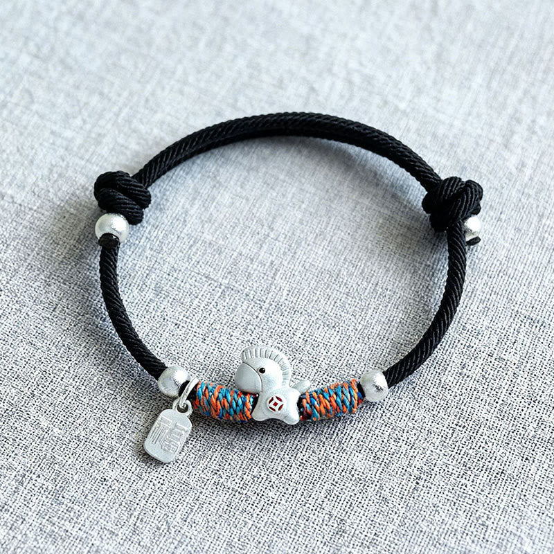 Buddha Stones 999 Sterling Silver Year Of The Horse Fu Character Charm Colorful String Rope Luck Bracelet - image 20
