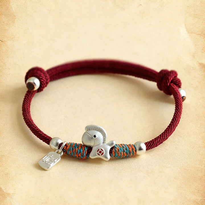 Buddha Stones 999 Sterling Silver Year Of The Horse Fu Character Charm Colorful String Rope Luck Bracelet - image 17