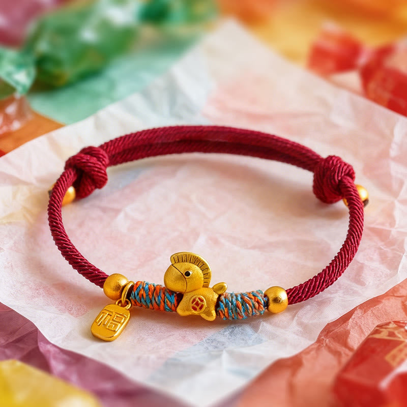 Buddha Stones 999 Sterling Silver Year Of The Horse Fu Character Charm Colorful String Rope Luck Bracelet - image 3