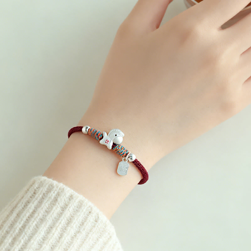 Buddha Stones 999 Sterling Silver Year Of The Horse Fu Character Charm Colorful String Rope Luck Bracelet - image 18