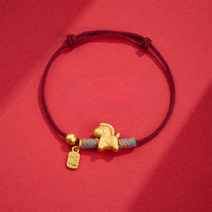 Buddha Stones Year Of The Horse Fu Character Handwoven String Luck Connection Bracelet - Darkred Rope(Wrist Circumference: 14-19cm) - image 8