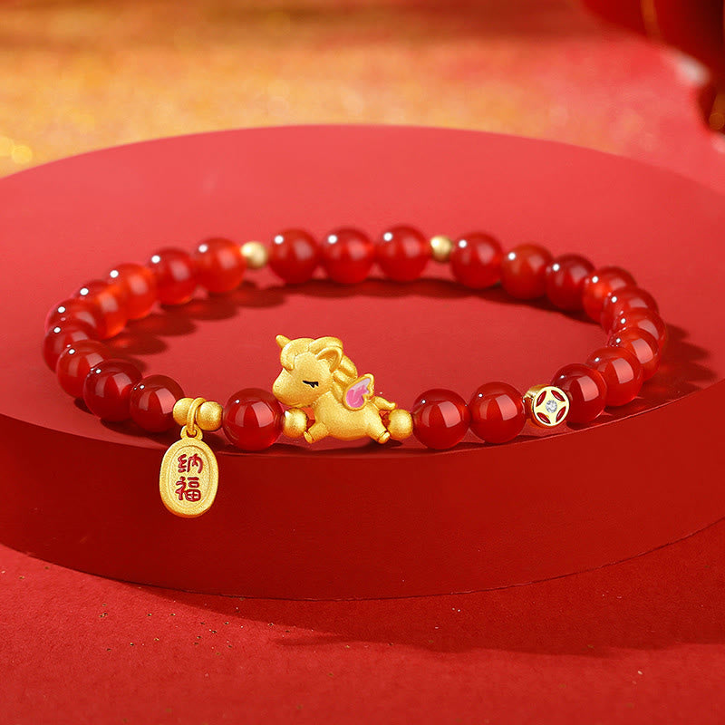 Buddha Stones Year Of The Horse 925 Sterling Silver Red Agate Confidence Beaded Bracelet - Red Agate(Wrist Circumference: 17-19cm) - image 0