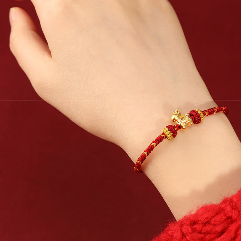 Buddha Stones 999 Gold Year Of The Horse Braided String Rope Luck Adjustable Bracelet - image 6