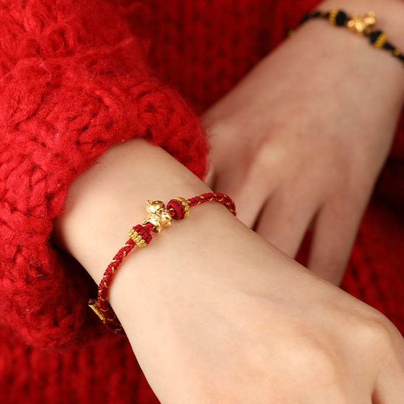 Buddha Stones 999 Gold Year Of The Horse Braided String Rope Luck Adjustable Bracelet - image 20