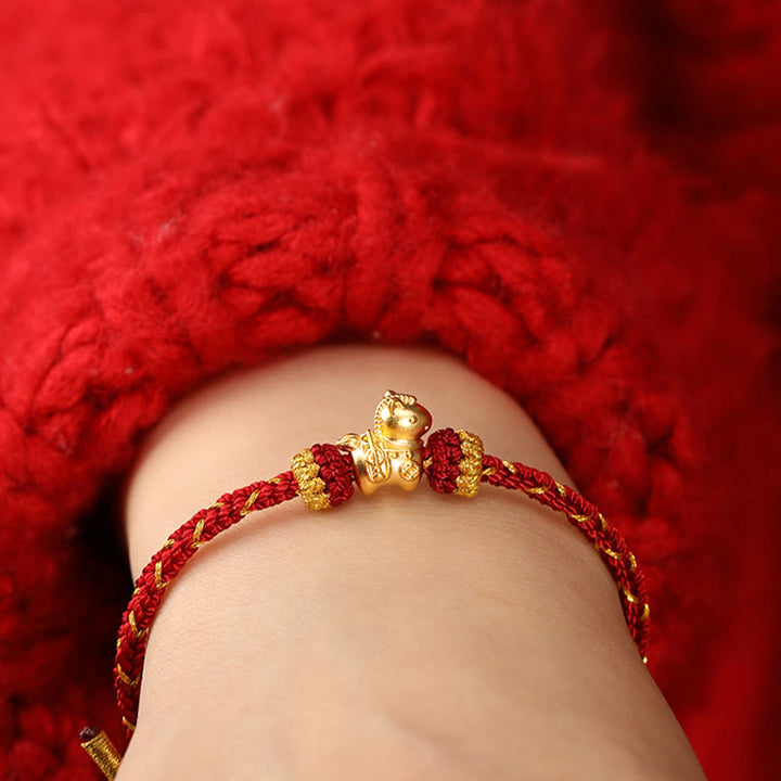 Buddha Stones 999 Gold Year Of The Horse Braided String Rope Luck Adjustable Bracelet - image 4