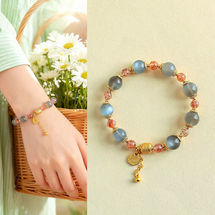 Buddha Stones Natural Strawberry Quartz Moonstone Healing Positive Beads Bracelet - Moonstone(Wrist Circumference: 15-17cm) - image 13