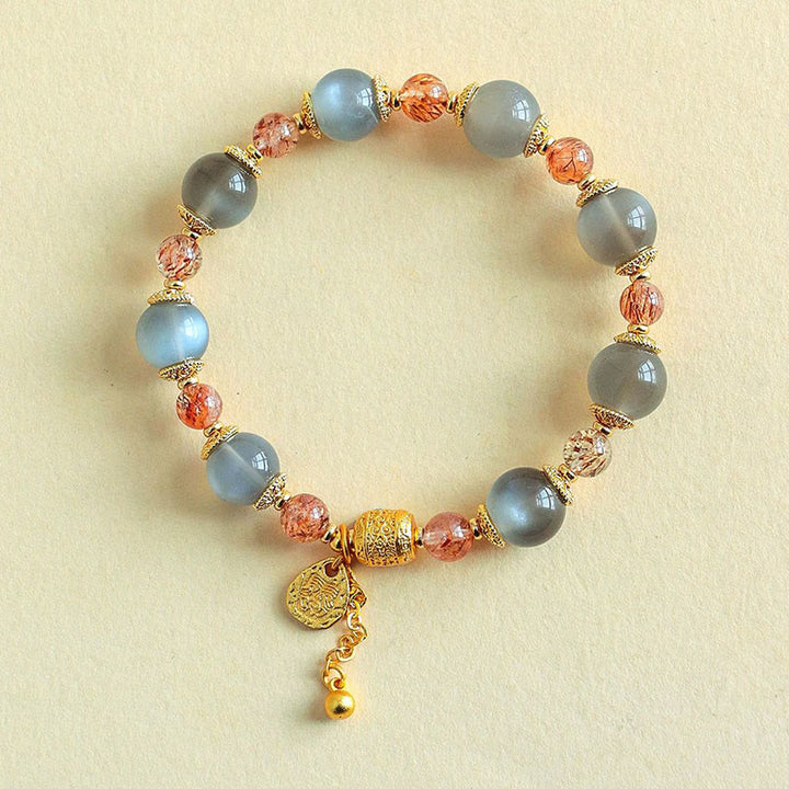 Buddha Stones Natural Strawberry Quartz Moonstone Healing Positive Beads Bracelet - image 14