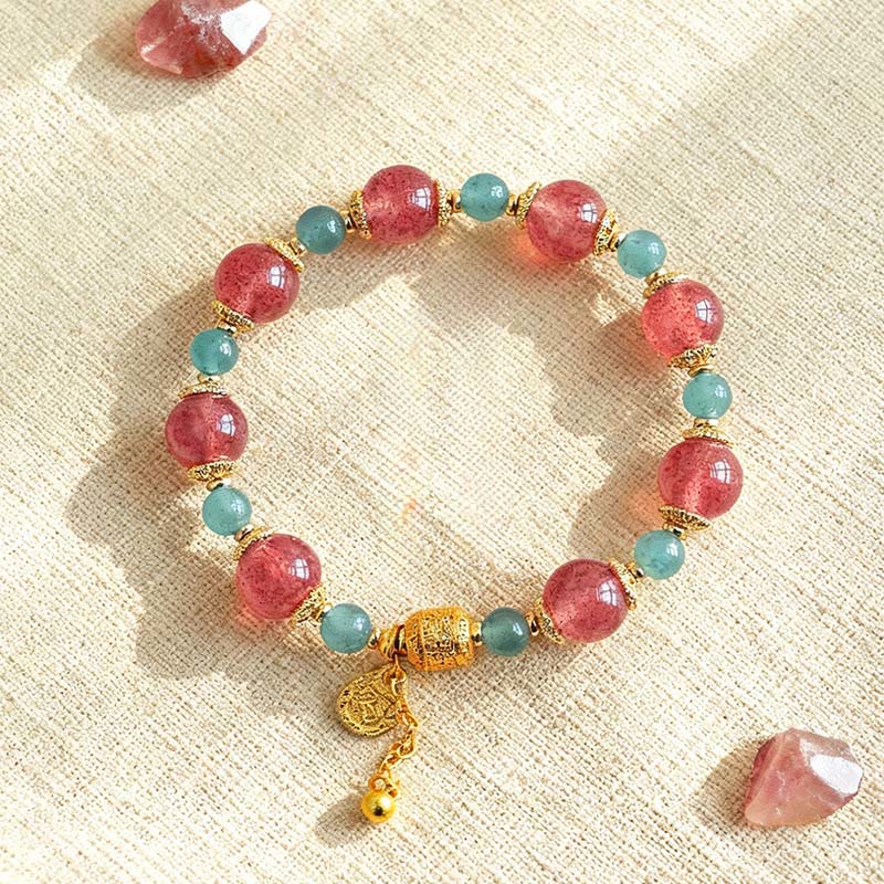 Buddha Stones Natural Strawberry Quartz Moonstone Healing Positive Beads Bracelet - image 1