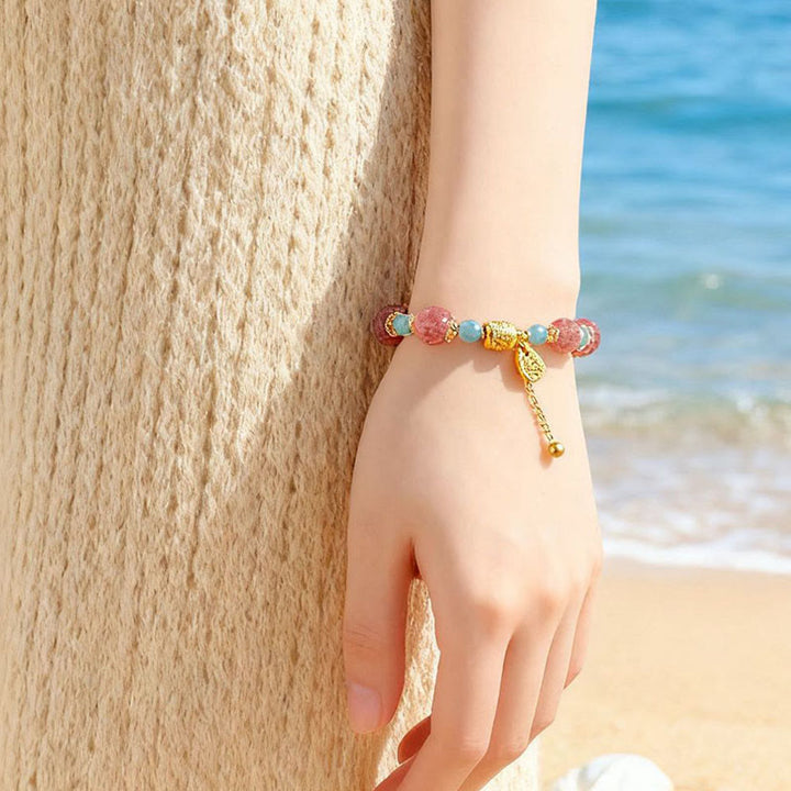 Buddha Stones Natural Strawberry Quartz Moonstone Healing Positive Beads Bracelet - image 7