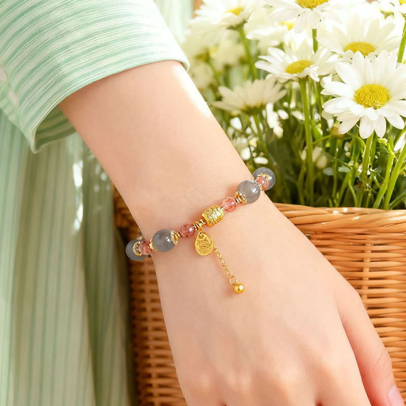 Buddha Stones Natural Strawberry Quartz Moonstone Healing Positive Beads Bracelet - image 20