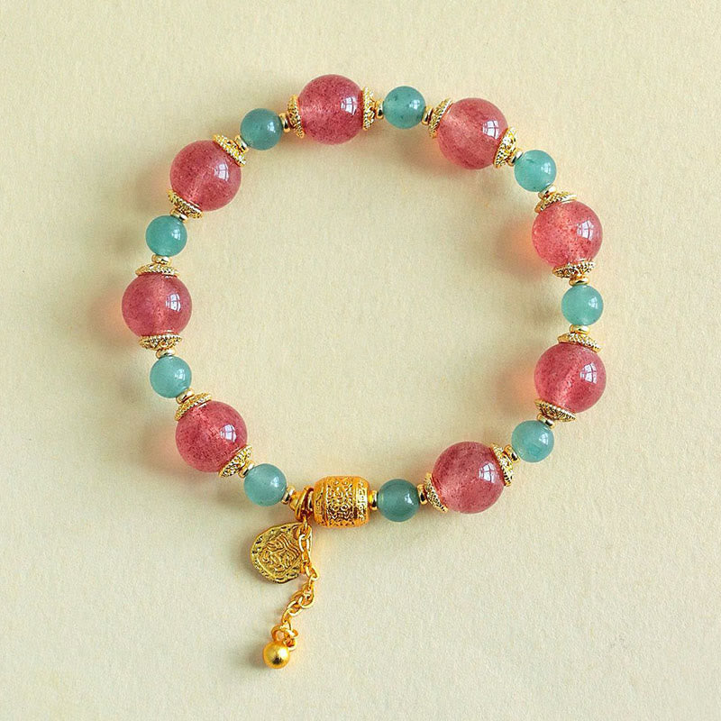 Buddha Stones Natural Strawberry Quartz Moonstone Healing Positive Beads Bracelet - image 0