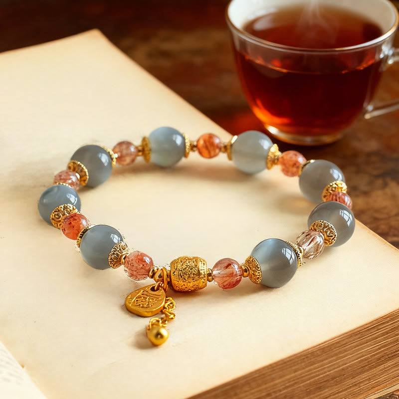 Buddha Stones Natural Strawberry Quartz Moonstone Healing Positive Beads Bracelet - image 17