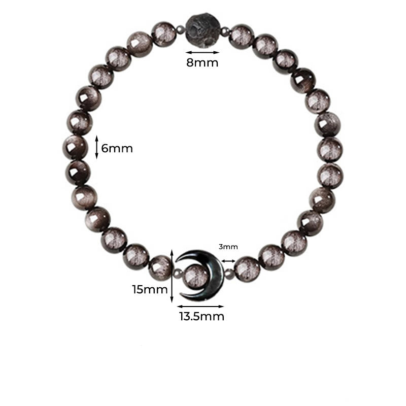 Buddha Stones Moon Design Natural Silver Sheen Obsidian Protection Beaded Bracelet - image 4