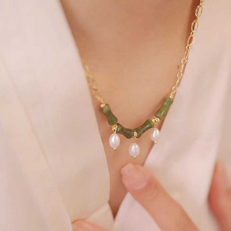 Buddha Stones Tianshan Jade Bamboo Pearl Abundance Wealth Necklace Pendant - image 7