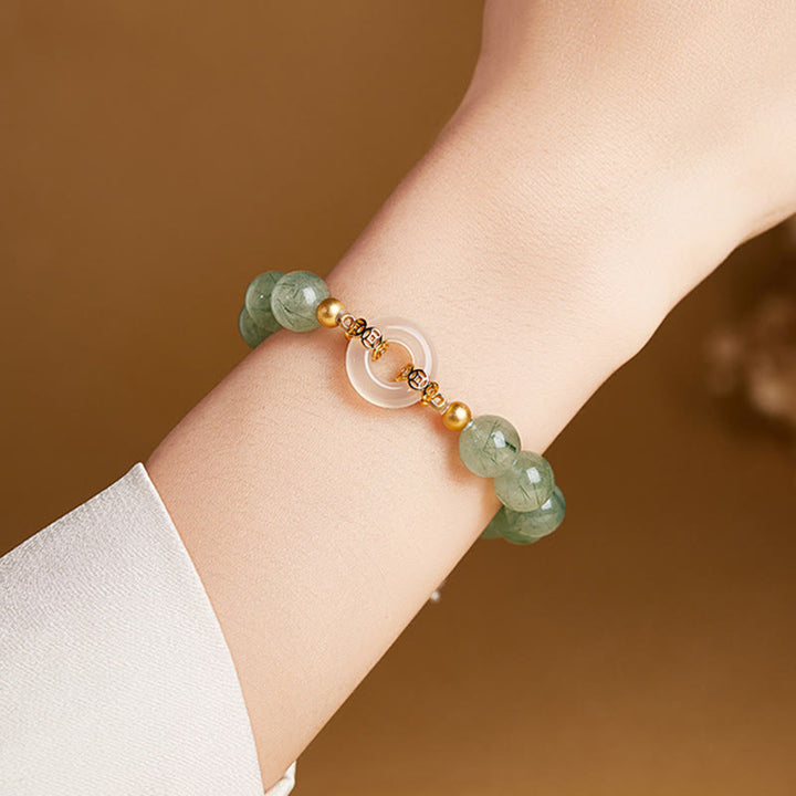 Buddha Stones 925 Sterling Silver Green Rutilated Quartz White Chalcedony Peace Buckle Courage Bracelet - image 10
