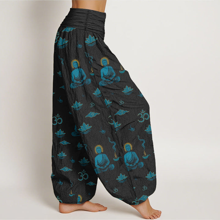 Buddha Stones Cotton Om Symbol Lotus Cloud Buddha Pattern Women's Elastic Waist Harem Pants - image 2
