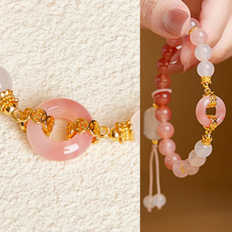 Buddha Stones 925 Sterling Silver Red Agate White Chalcedony Peace Buckle Confidence Bracelet - image 8