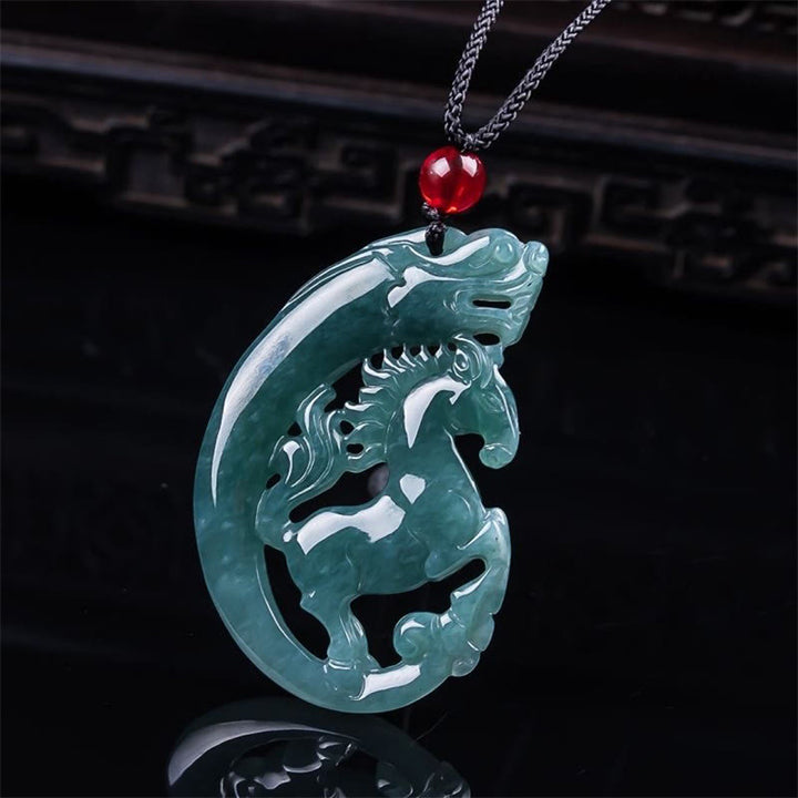 Buddha Stones Year Of The Horse Dragon Handcarved Jade Luck Prosperity Necklace Pendants - image 2