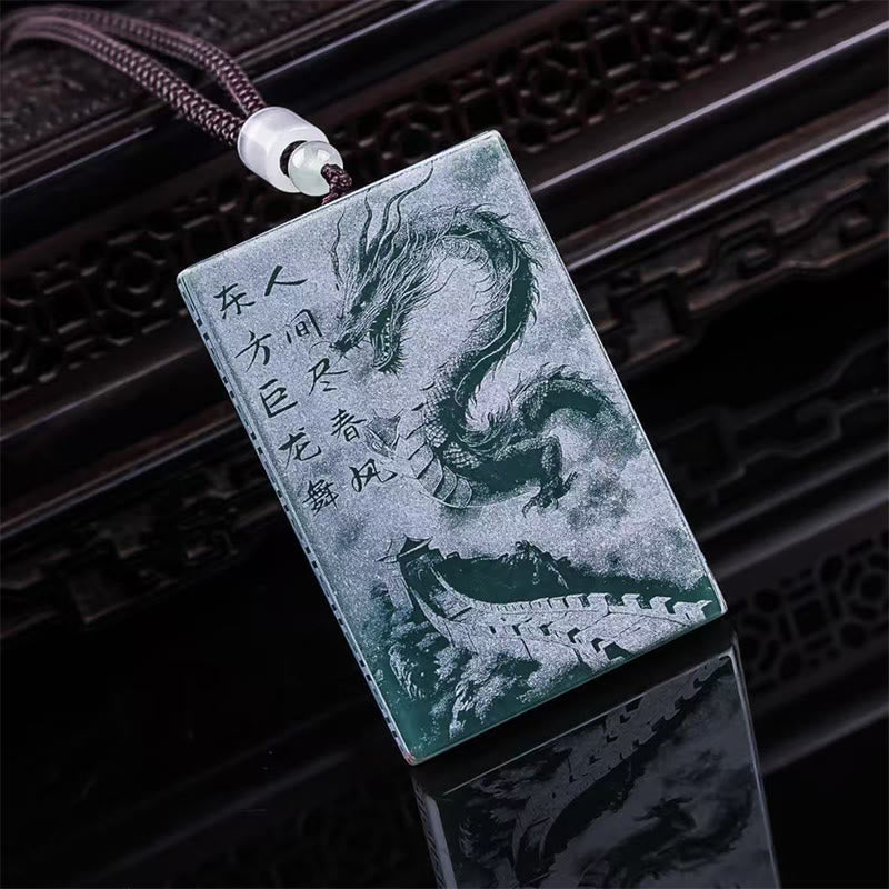 Buddha Stones Dragon Rectangular Jade Rope Luck Success Necklace Pendants - image 3