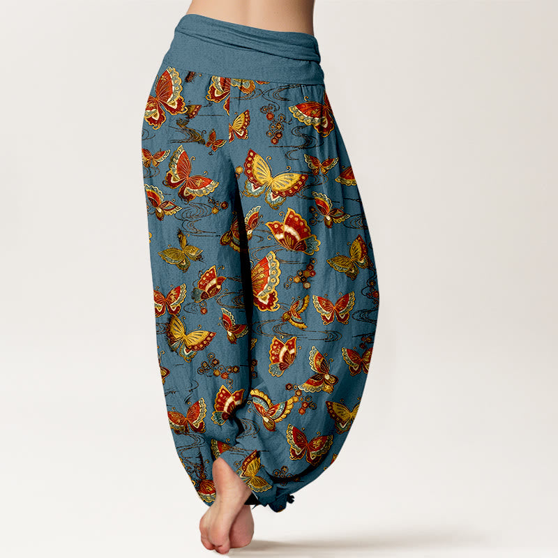 Buddha Stones Cotton Colorful Butterfly Pattern Women's Elastic Waist Harem Pants - image 6