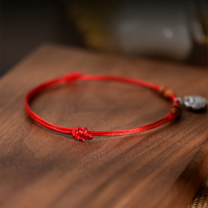 Buddha Stones Silver Longevity Lock Red String Peach Wood Bead Protection Adjustable Cats Small Dogs Pet Collar - image 10