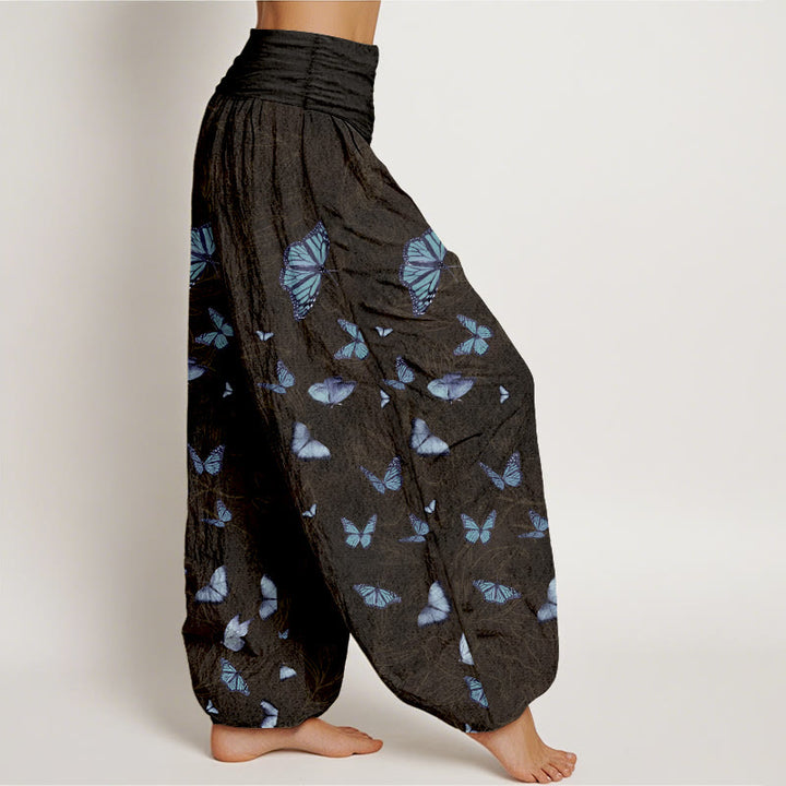 Buddha Stones Cotton Dreamlike Butterfly Leaf Pattern Women's Elastic Waist Harem Pants - image 2