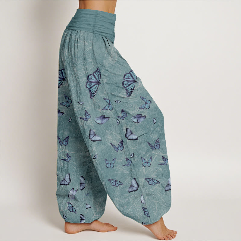 Buddha Stones Cotton Dreamlike Butterfly Leaf Pattern Women's Elastic Waist Harem Pants - image 7