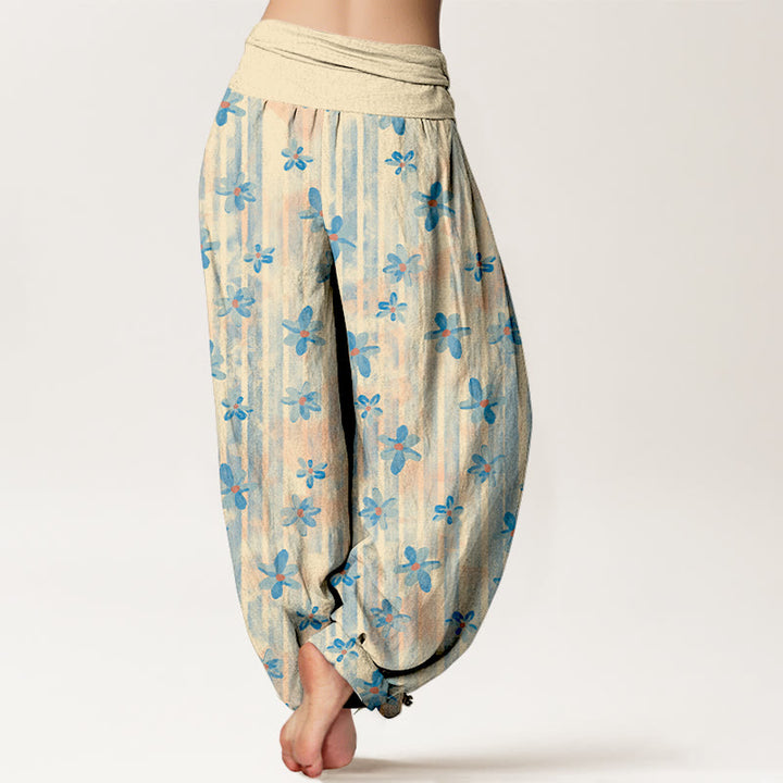 Buddha Stones Cotton Simple Style Flower Pattern Women's Elastic Waist Harem Pants - image 1