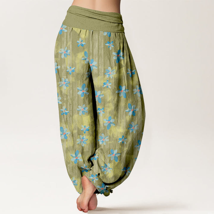 Buddha Stones Cotton Simple Style Flower Pattern Women's Elastic Waist Harem Pants - image 6